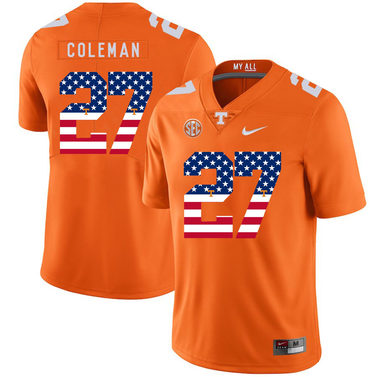 Men Tennessee Volunteers #27 Coleman Orange Flag Customized NCAA Jerseys